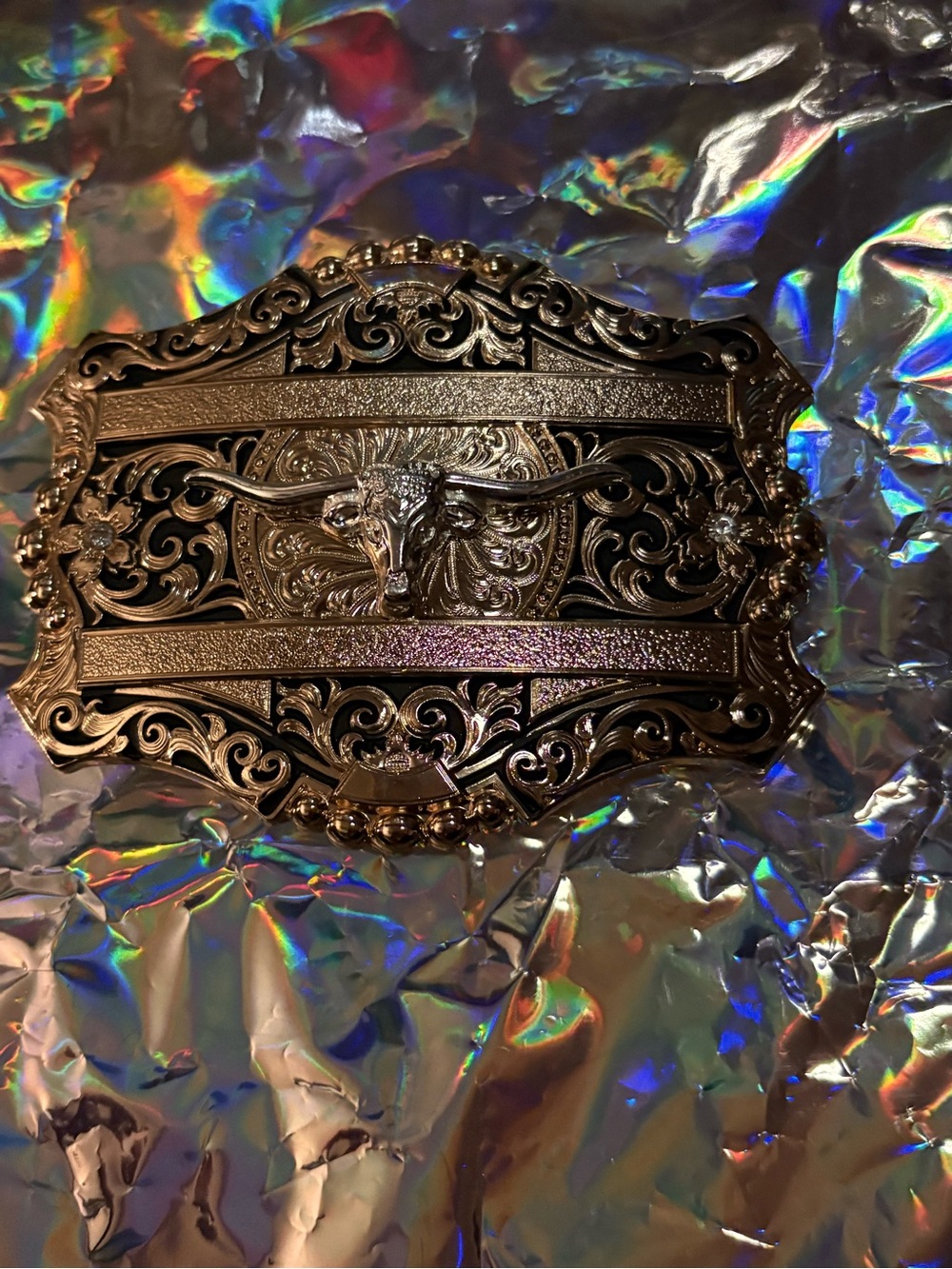 Men's Ornate Longhorn Belt Buckle - Bronze Finish